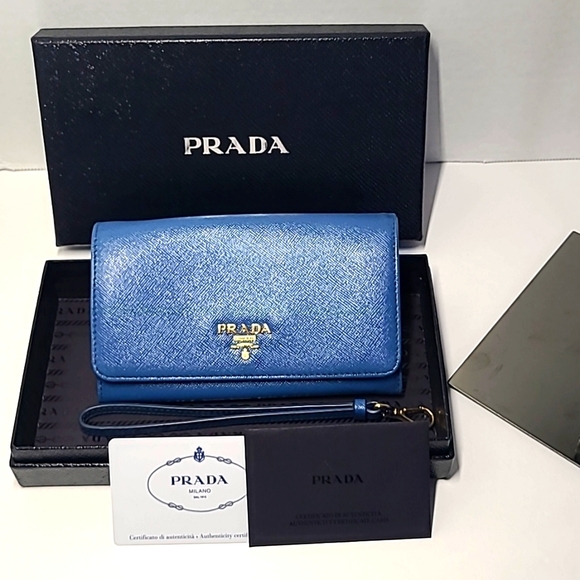 Prada Saffiano 1M1438 Wallet/Wristlet (bi-fold) Cobalto - Picture 4 of 13